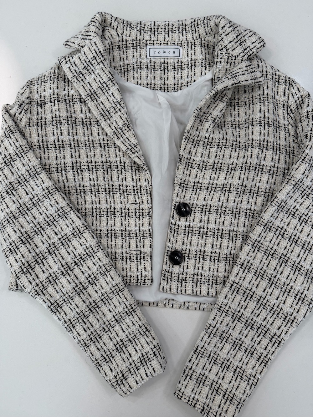 Rowen Cream & Black Tweed Cropped Blazer